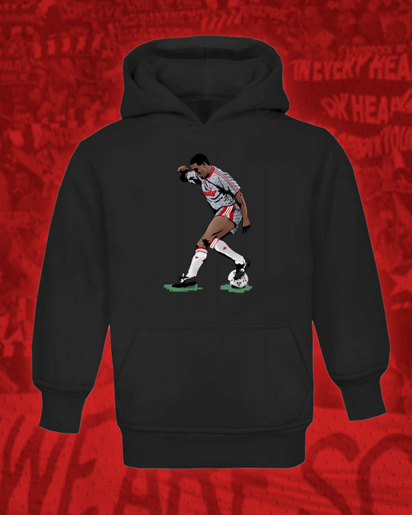 John Barnes Footwork kids hoodie: tribute to the Liverpool great, available in grey or black