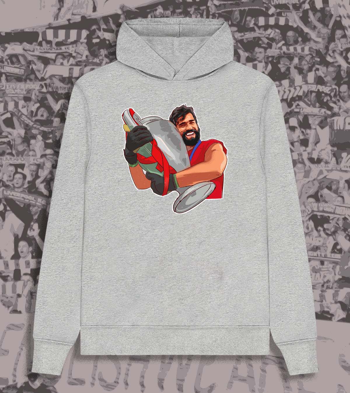 Grey kids hoodie with Alisson The Champion design