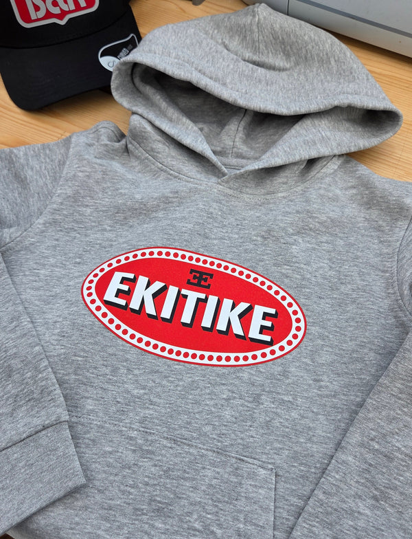 Ekitike Bugatti kids hoodie with Bugatti-style logo, available in grey or black