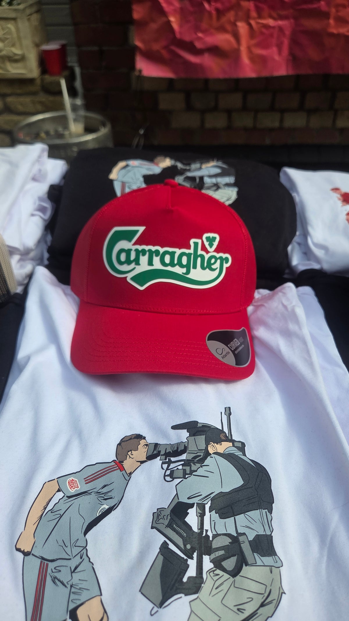 Carragher cap with Carlsberg-style 3D rubberised logo, available in blue, black, grey or red