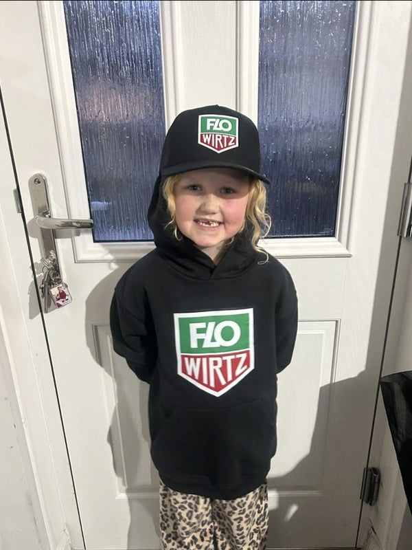 Stay Left customer Wearing: Flo Wirtz kids hoodie & cap