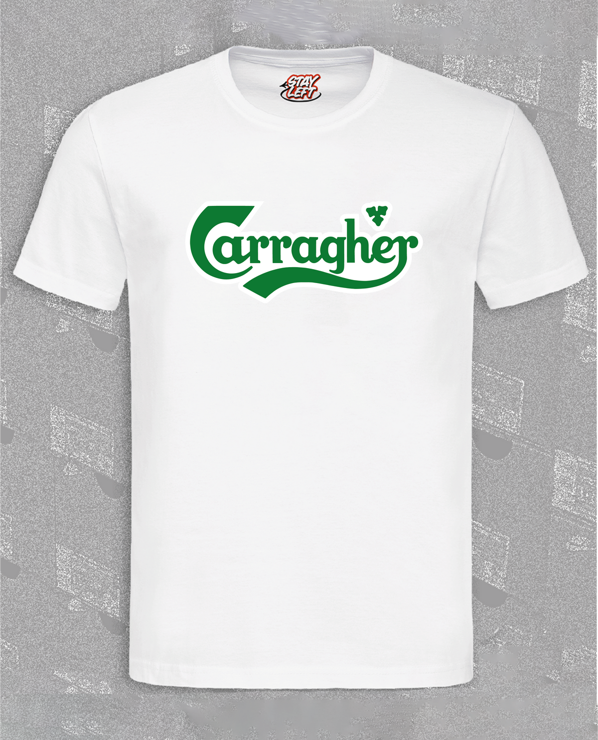 Carragher T-shirt with Carlsberg-style logo, available in black or white