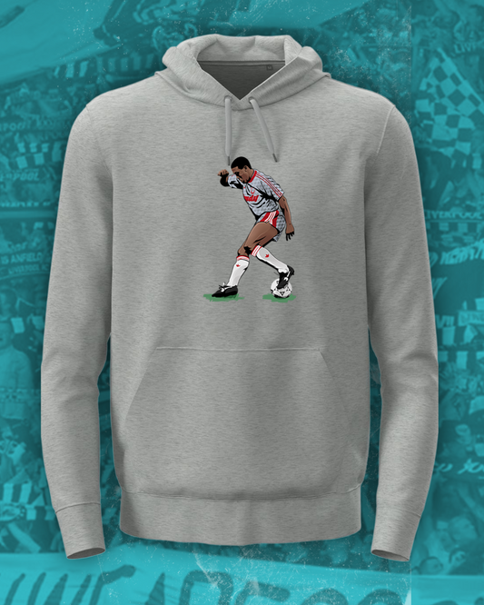 John Barnes Footwork hoodie: tribute to the Liverpool great, available in grey or black