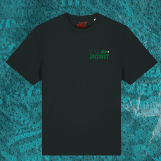 Club Jacquet chest-print T-shirt with small Jacquet logo, available in black or white
