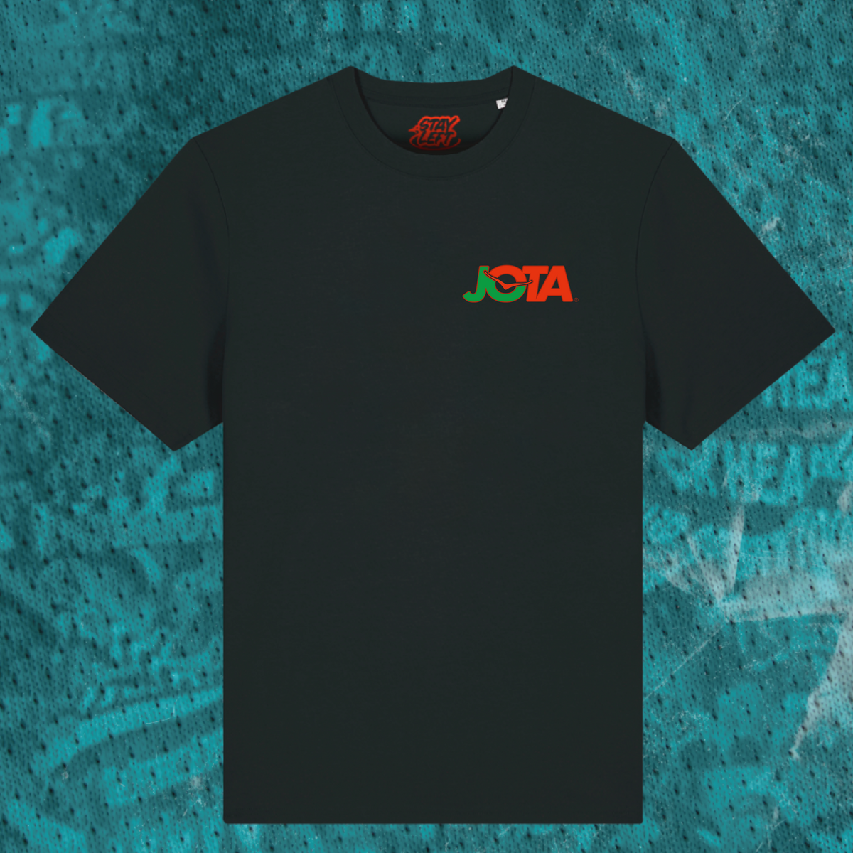 Jota The Slotter chest-print T-shirt with small Diogo Jota logo, available in black or white