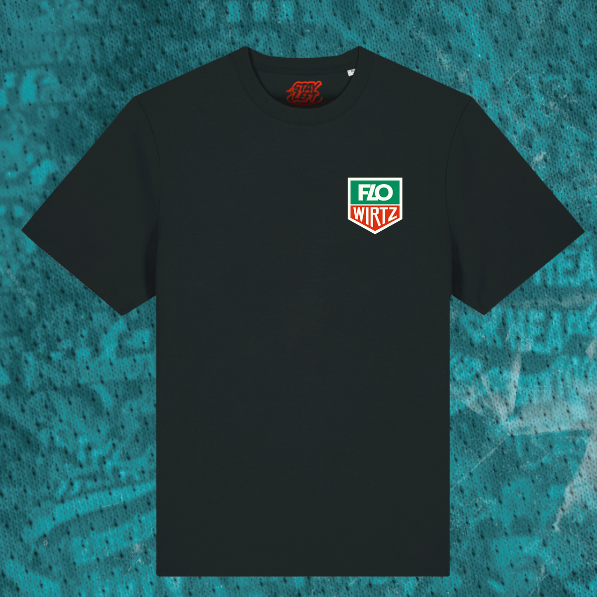Flo Wirtz Tag chest-print T-shirt with small Florian Wirtz logo, available in black or white