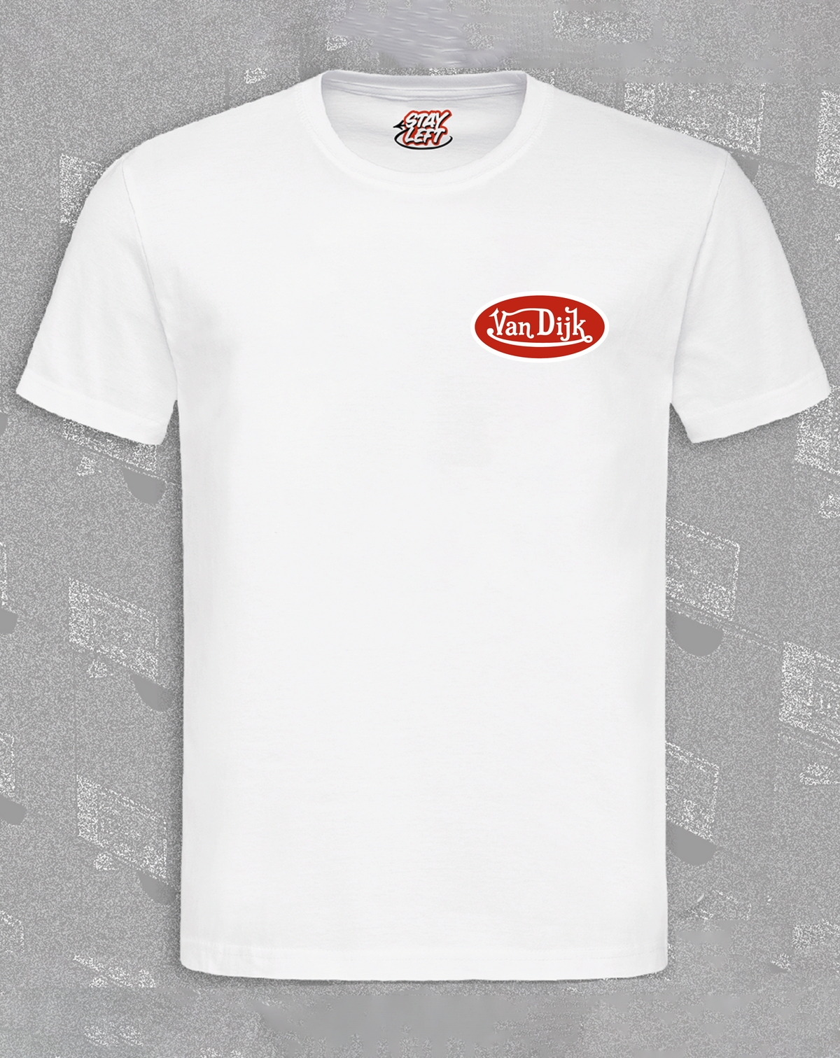 Von Dijk chest-print T-shirt with small Von Dutch-style Van Dijk logo, available in black or white