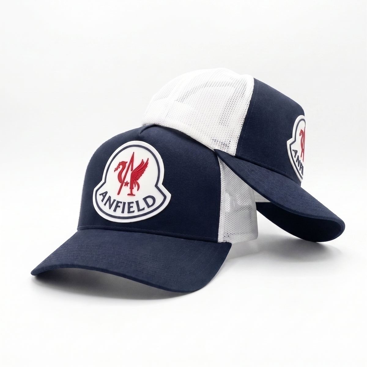 Anfield Piste cap with 3D rubberised Anfield mountain logo, available in black, grey/black, red or navy/white