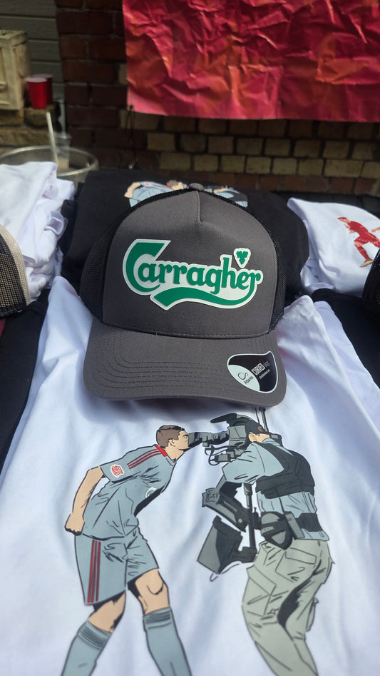 Carragher cap with Carlsberg-style 3D rubberised logo, available in blue, black, grey or red