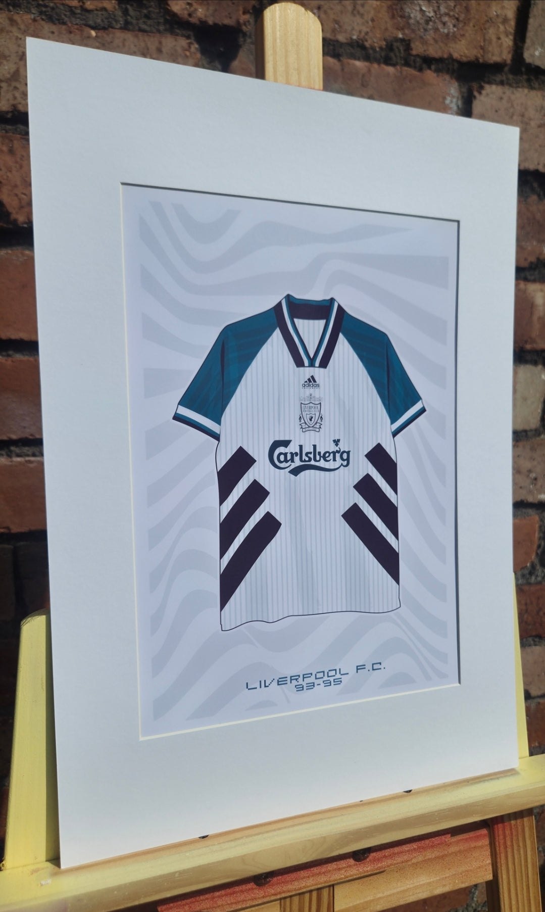 Illustrated art print of Liverpool's 1993-95 away kit, A4