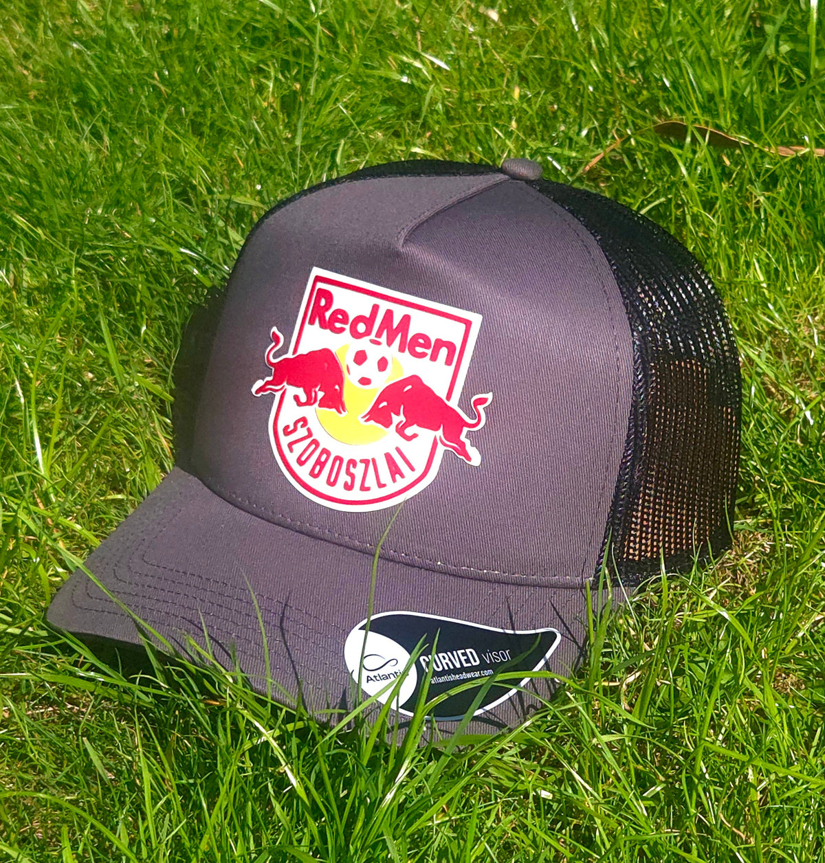 Red Men Szoboszlai cap with multi-colour 3D rubberised logo, available in blue, black, grey or burgundy